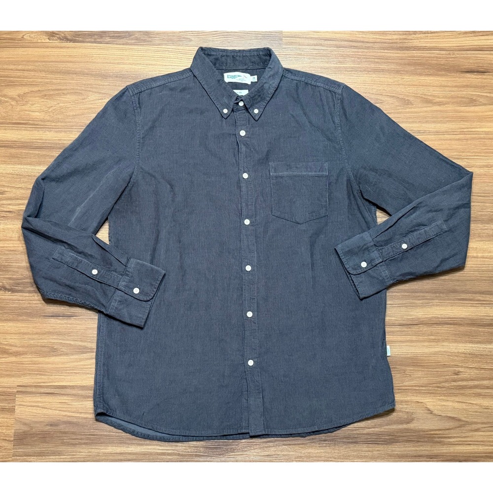 Wellen Slim Fit Corduroy Button Down Shirt Charcoal Grey Organic Cotton Sz L - Picture 2 of 10